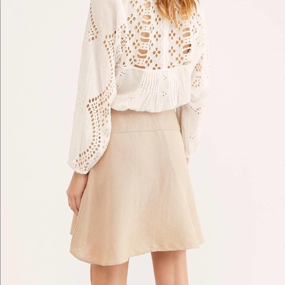 Free People Higher Ground Mini Linen Skirt Beige size 0 - Picture 3 of 9